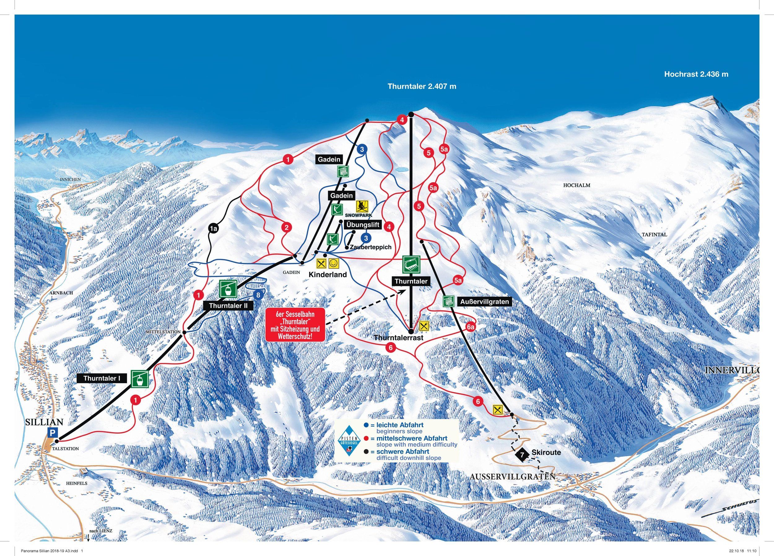 Pistenplan / Karte Skigebiet Anras, Österreich