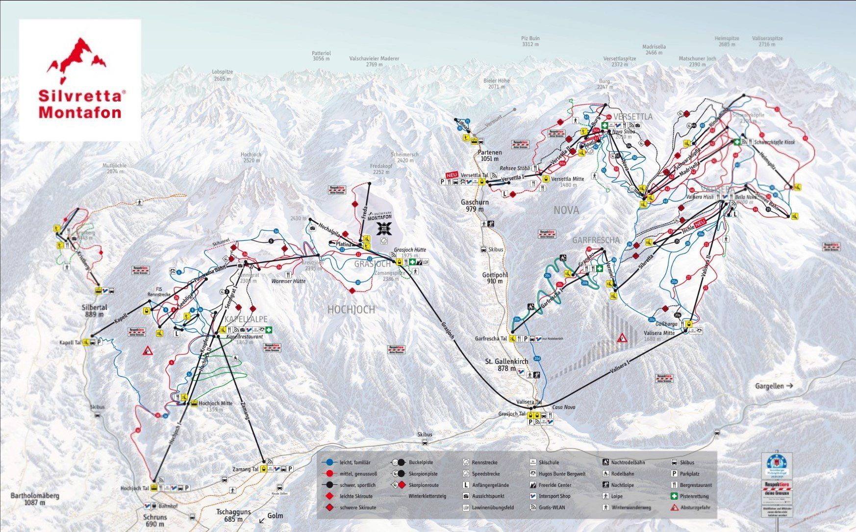 Pistenplan / Karte Skigebiet Silbertal, Österreich