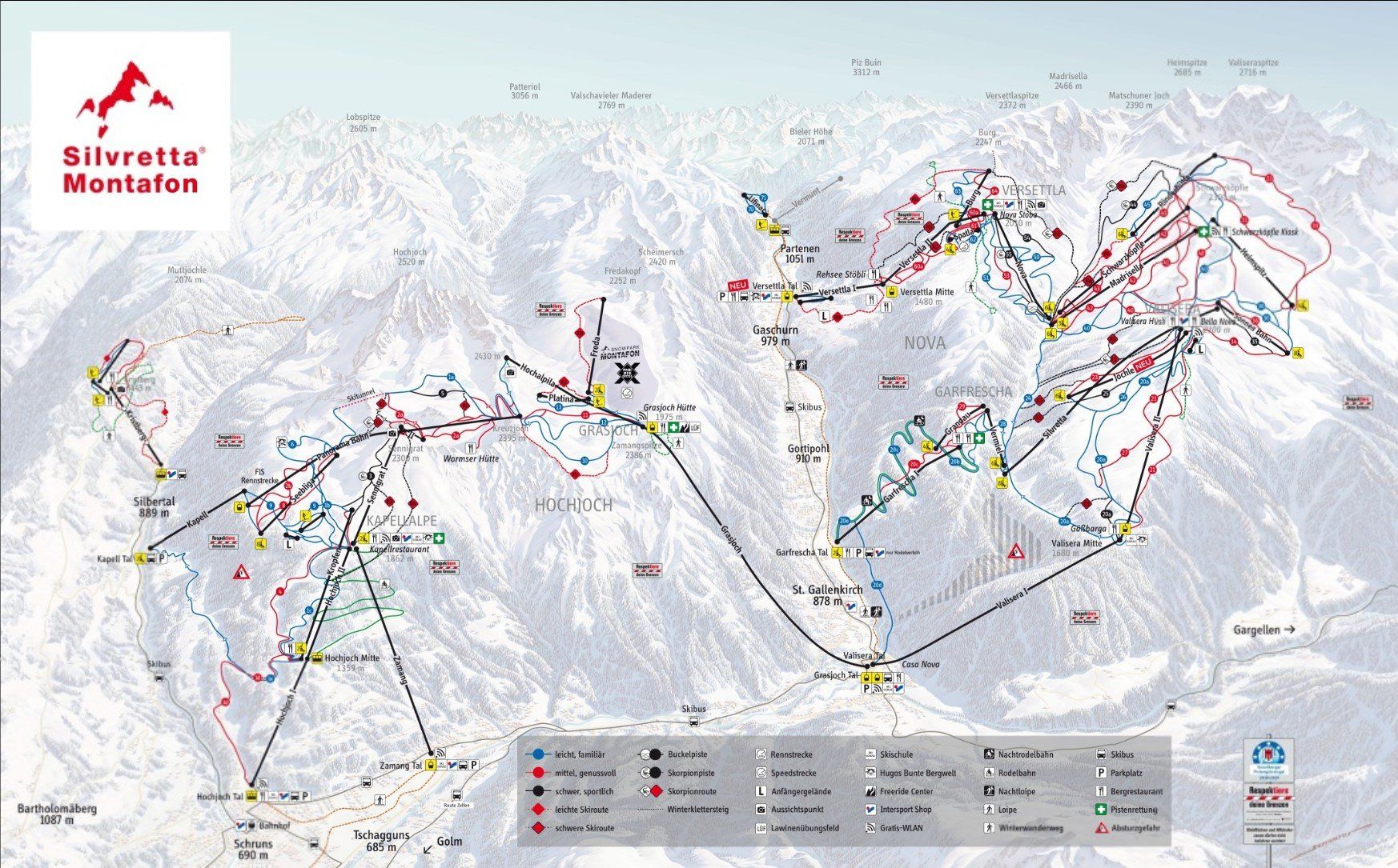 Pistekaart Skigebied Silbertal, Oostenrijk