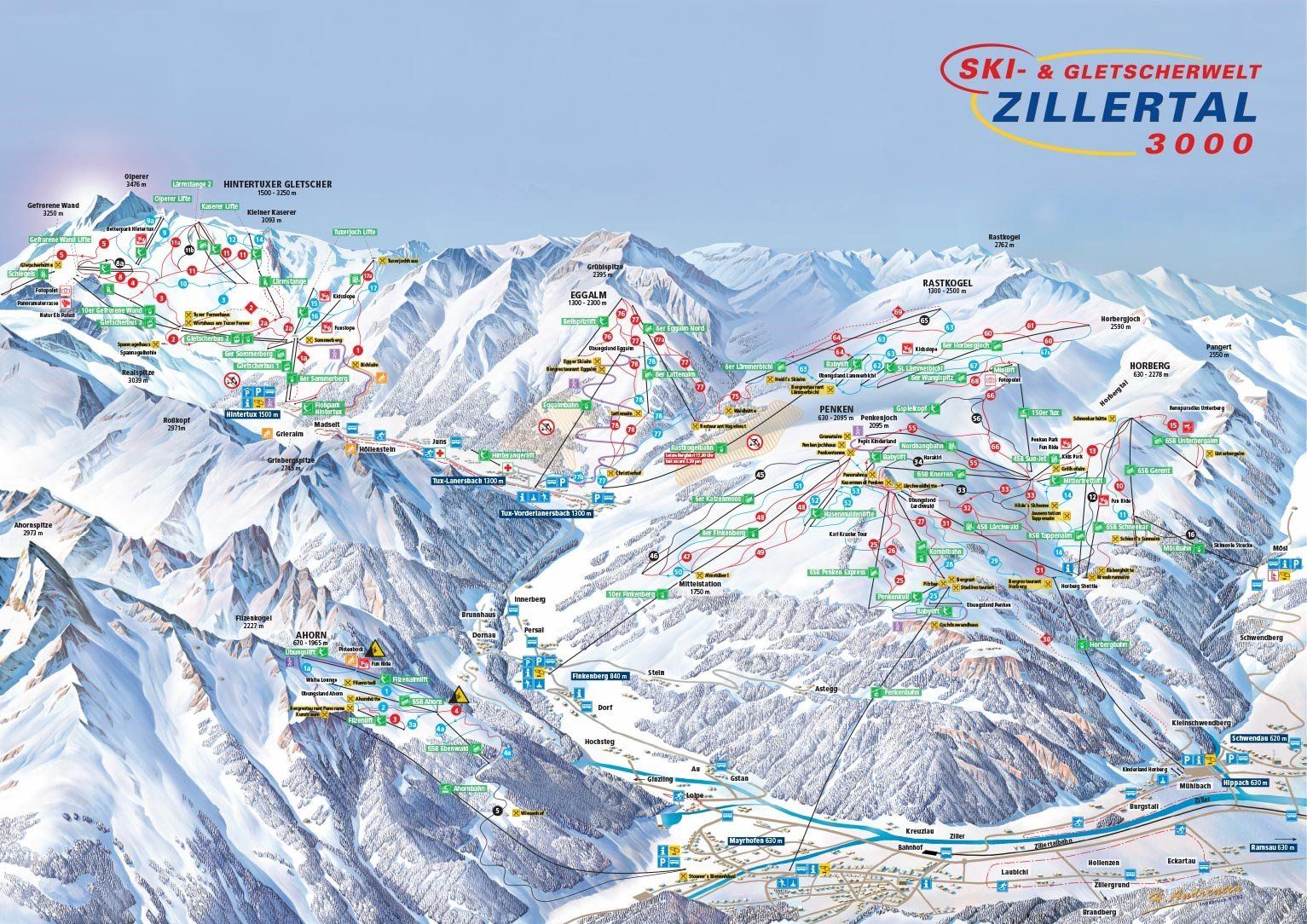 Pistenplan / Karte Skigebiet Tux (Zillertal), Österreich
