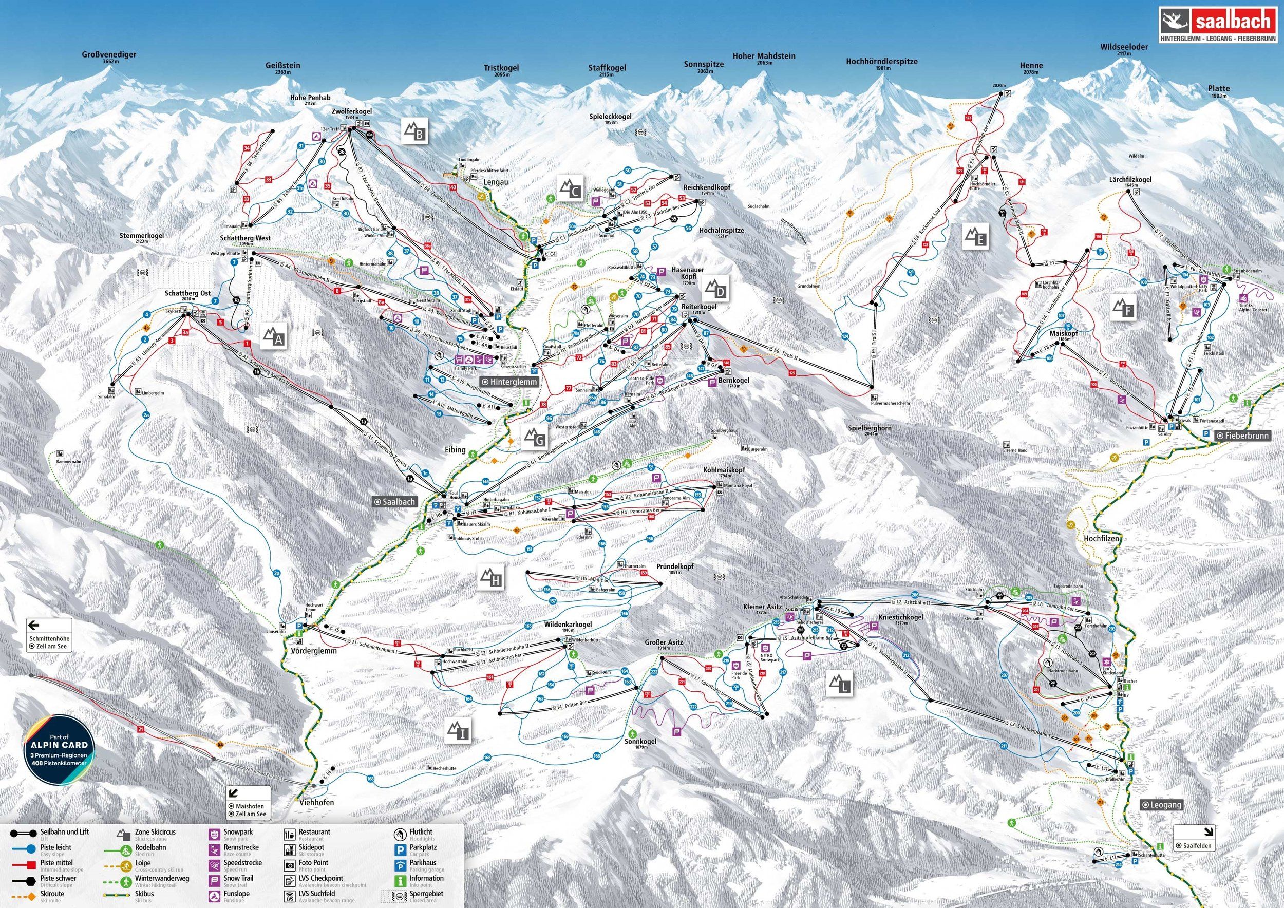 Pistenplan / Karte Skigebiet Fieberbrunn, Österreich