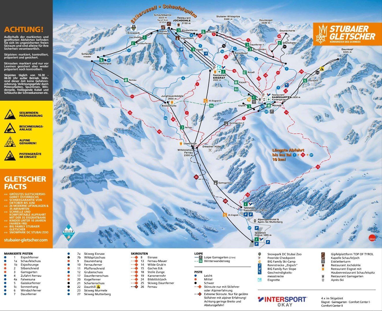 Pistenplan / Karte Skigebiet Neustift, Österreich