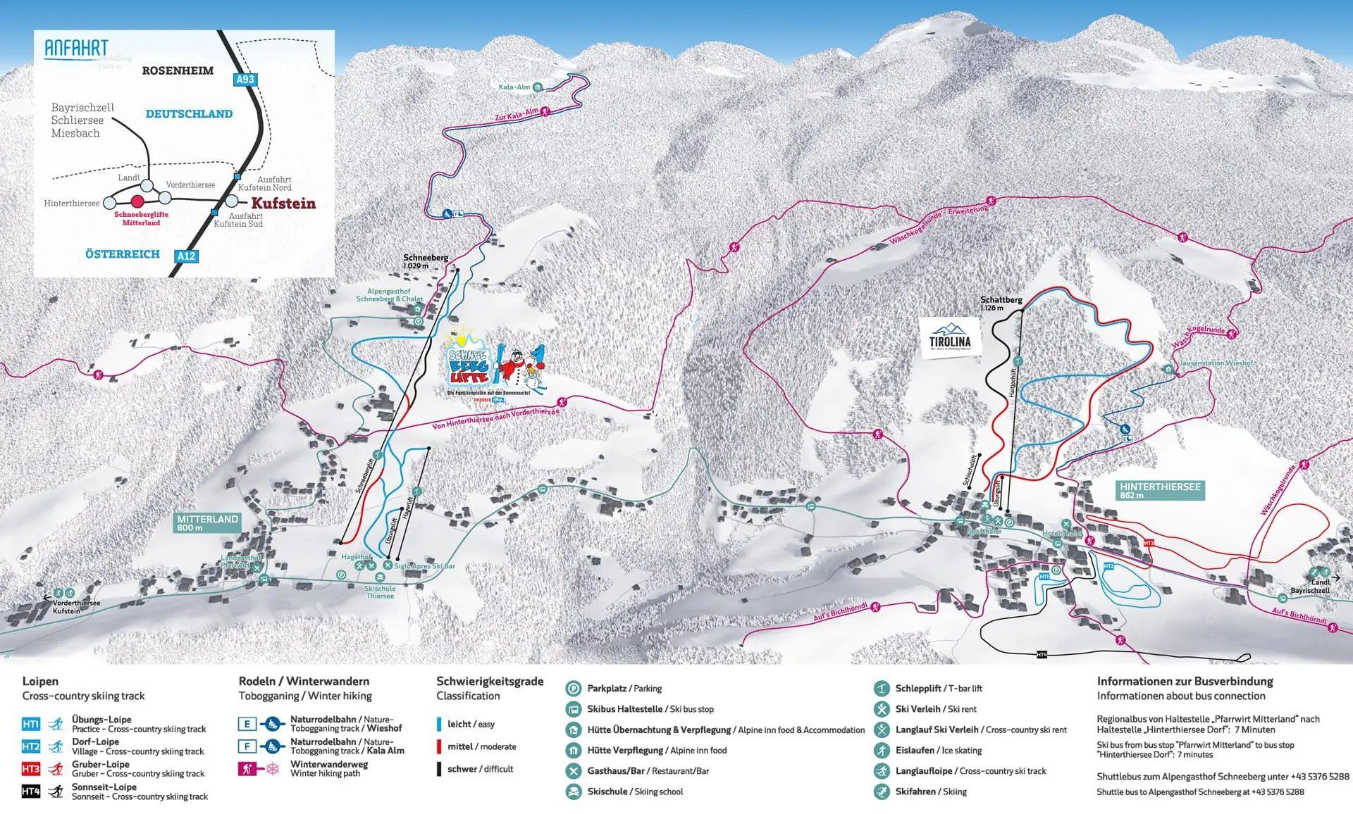 Pistekaart Skigebied Thiersee, Oostenrijk