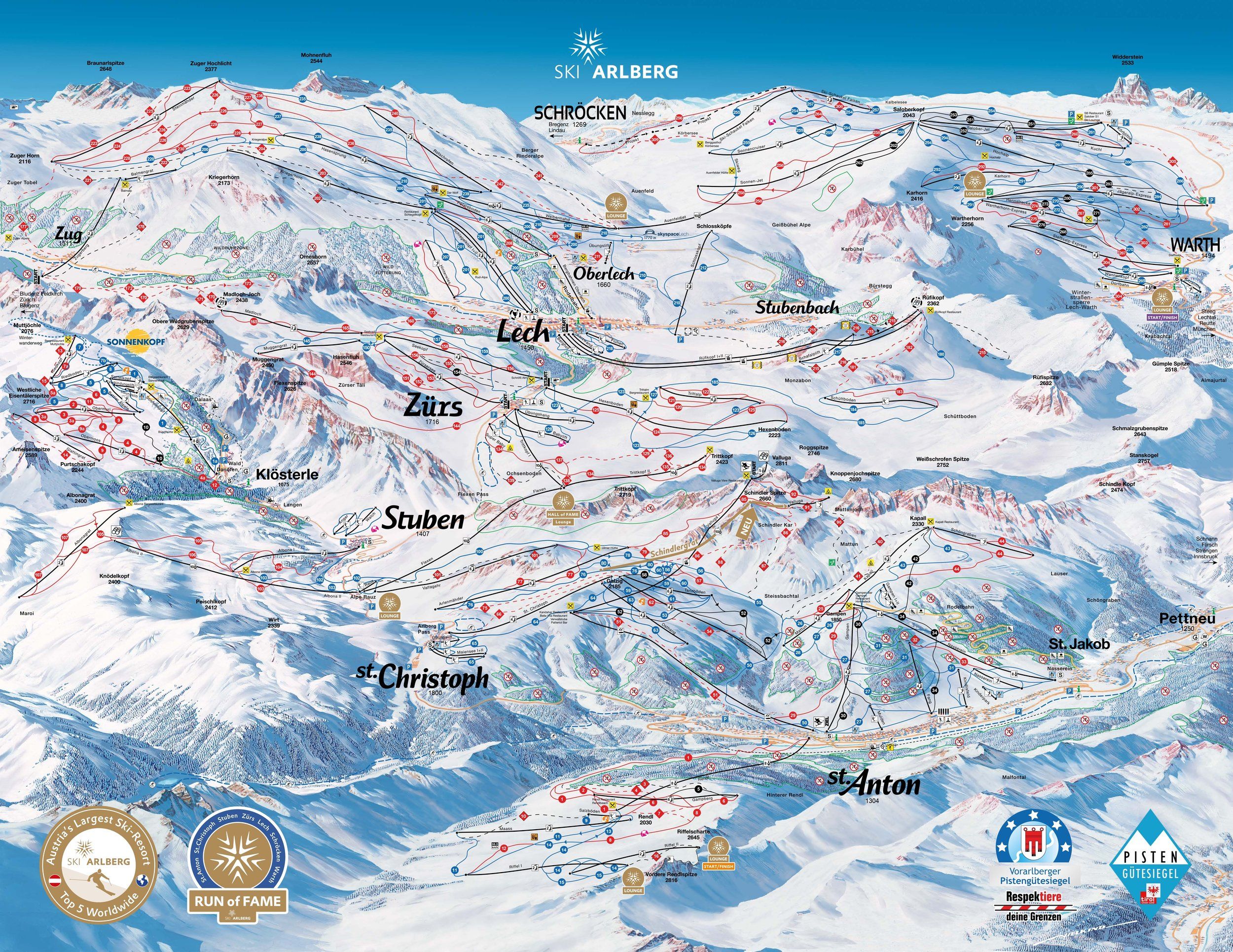 Pistenplan / Karte Skigebiet Warth-Schröcken, 