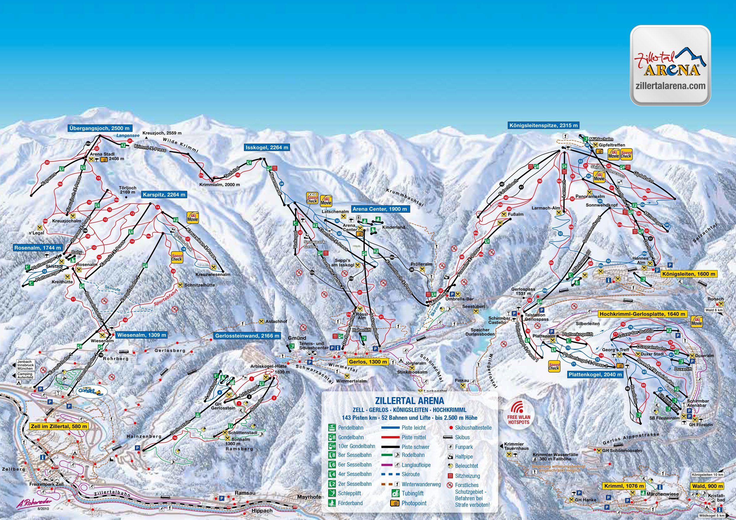 Pistekaart Skigebied Königsleiten, Oostenrijk