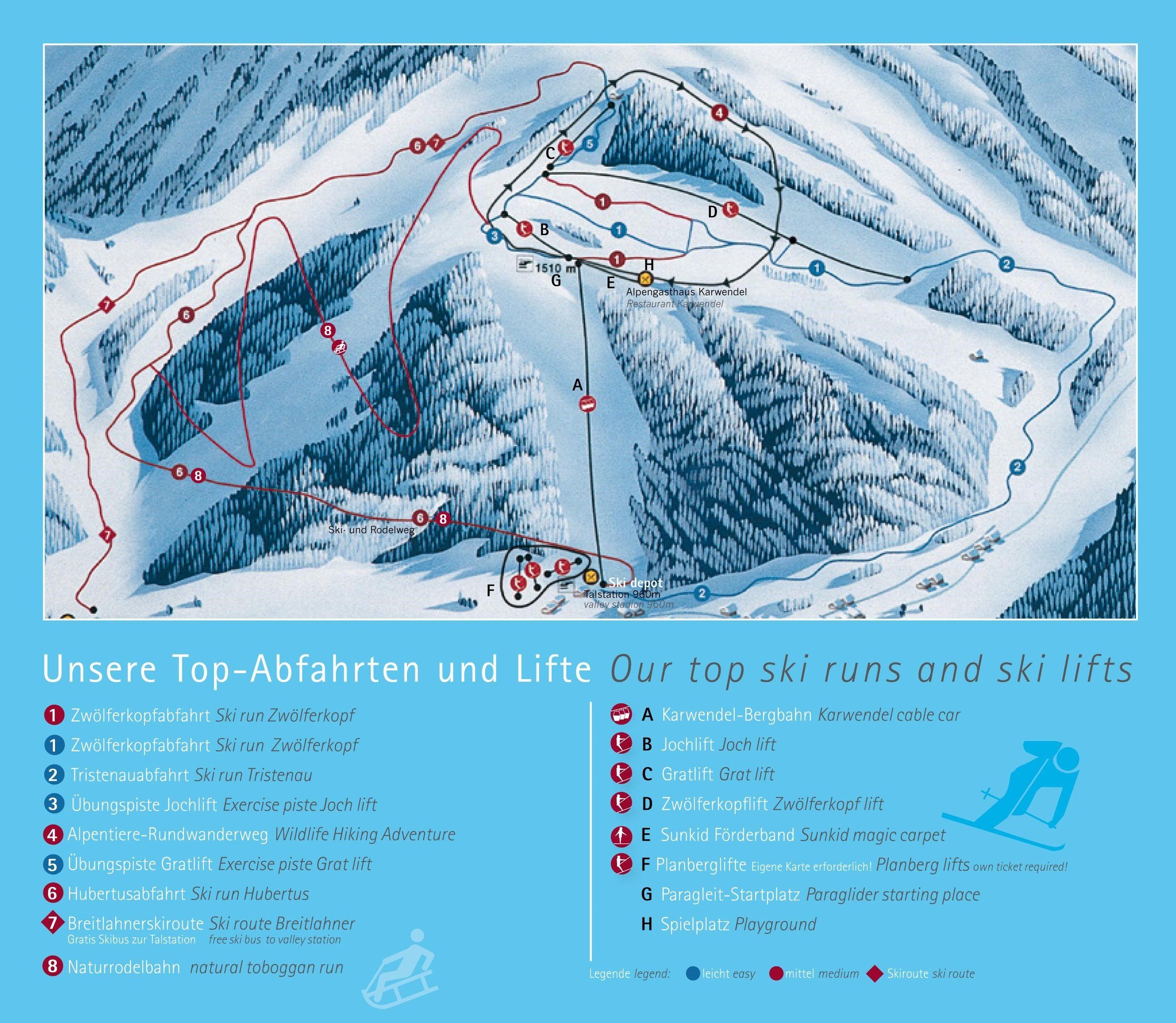 Pistenplan / Karte Skigebiet Pertisau, Österreich