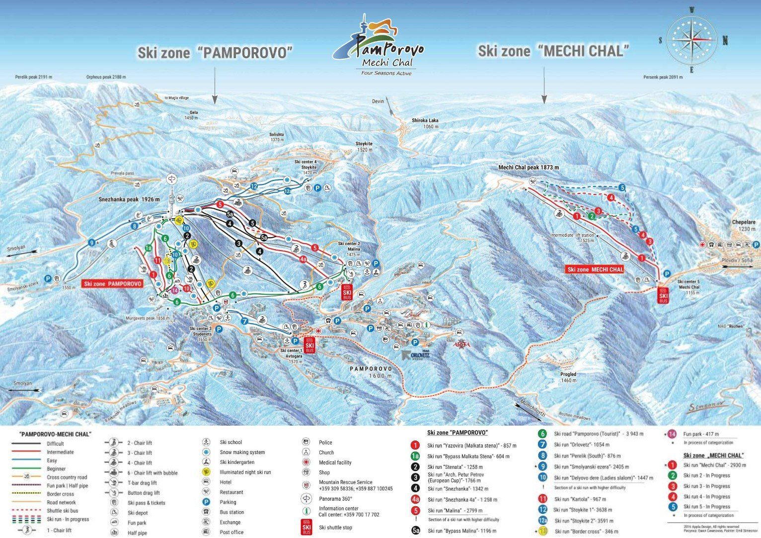 Pistenplan / Karte Skigebiet Pamporovo, Bulgarien