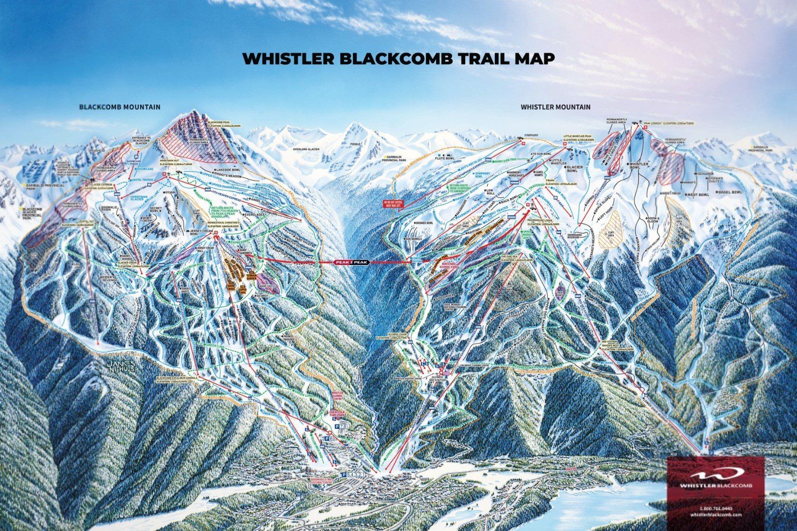Pistenplan / Karte Skigebiet Whistler, 