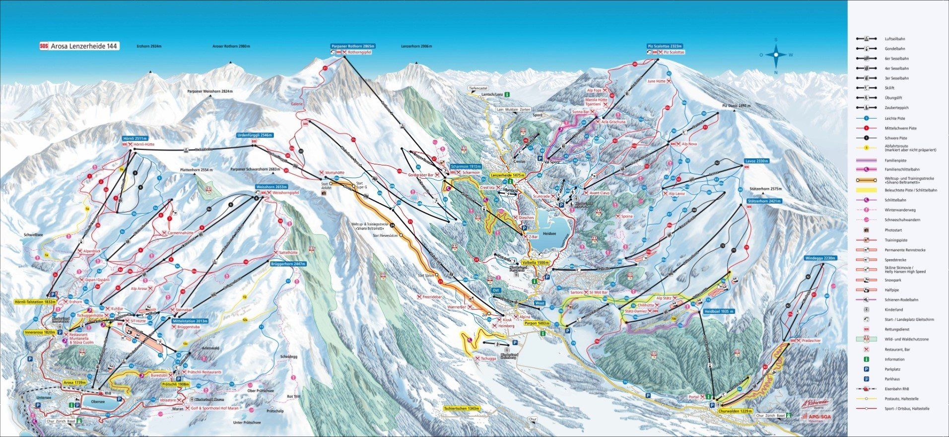 Pistenplan / Karte Skigebiet Arosa, Schweiz