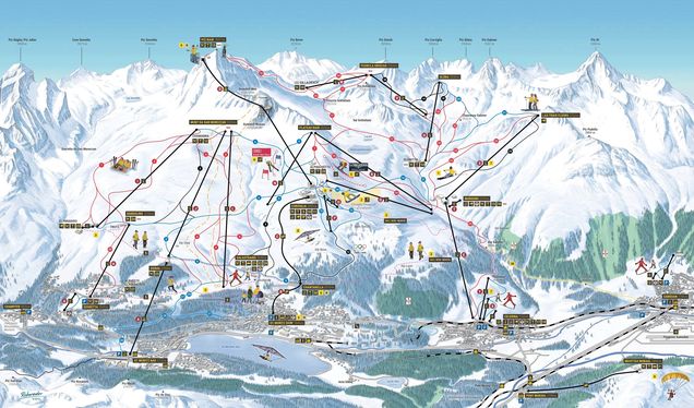 Pistenplan / Karte Skigebiet Celerina, Schweiz