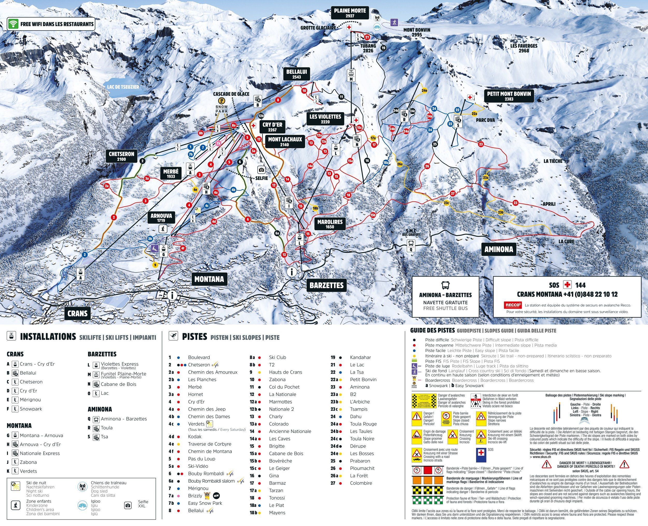 Pistekaart Skigebied Crans Montana, Zwitserland