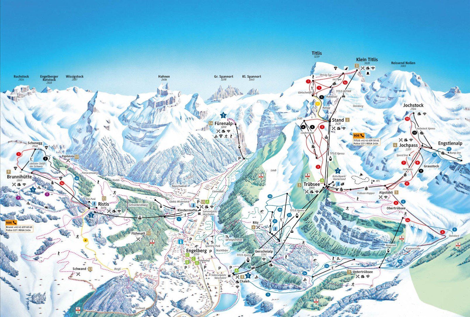 Pistenplan / Karte Skigebiet Engelberg, Schweiz