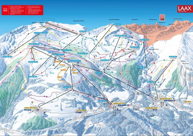Pistenplan / Karte Skigebiet Laax, Schweiz