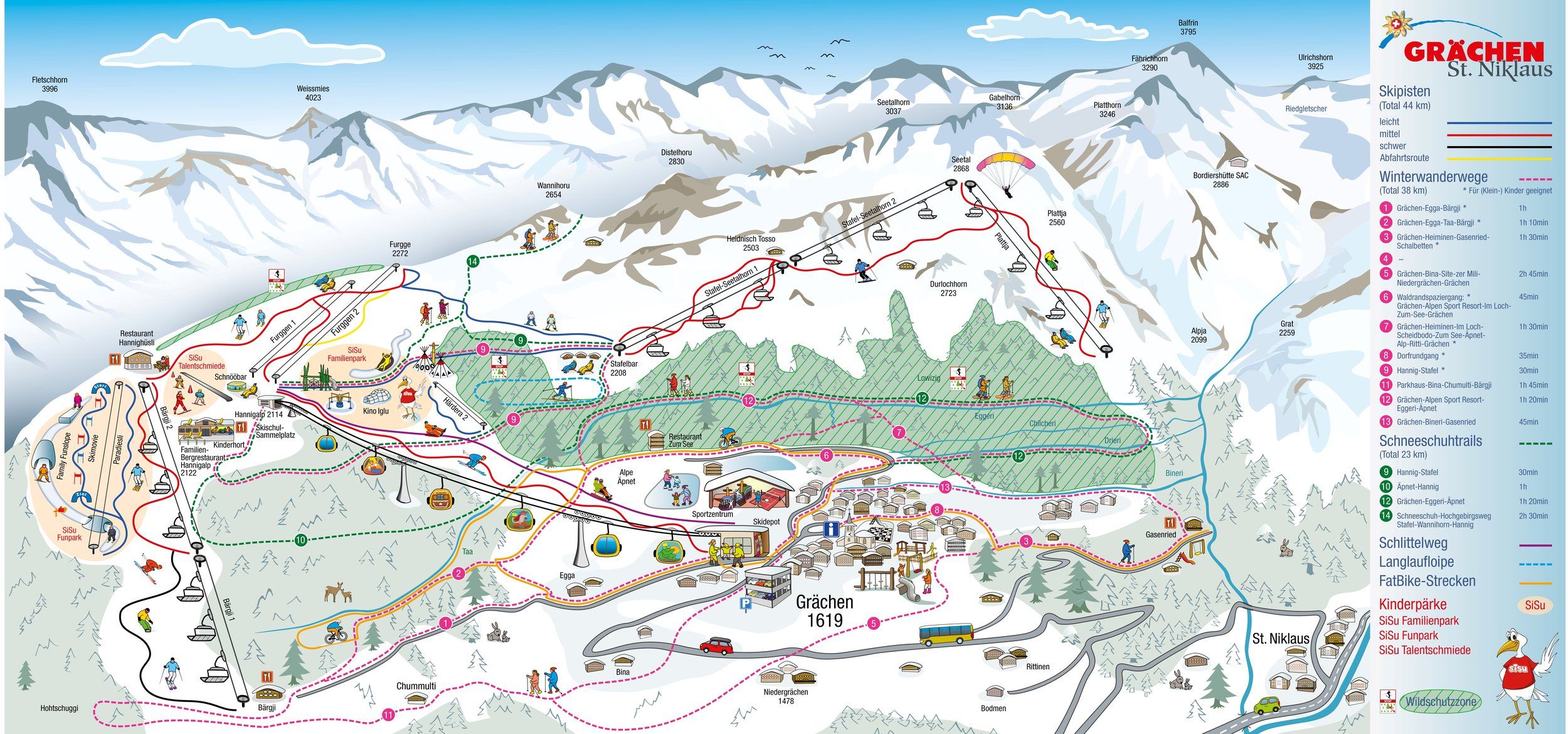 Pistenplan / Karte Skigebiet Grächen, 