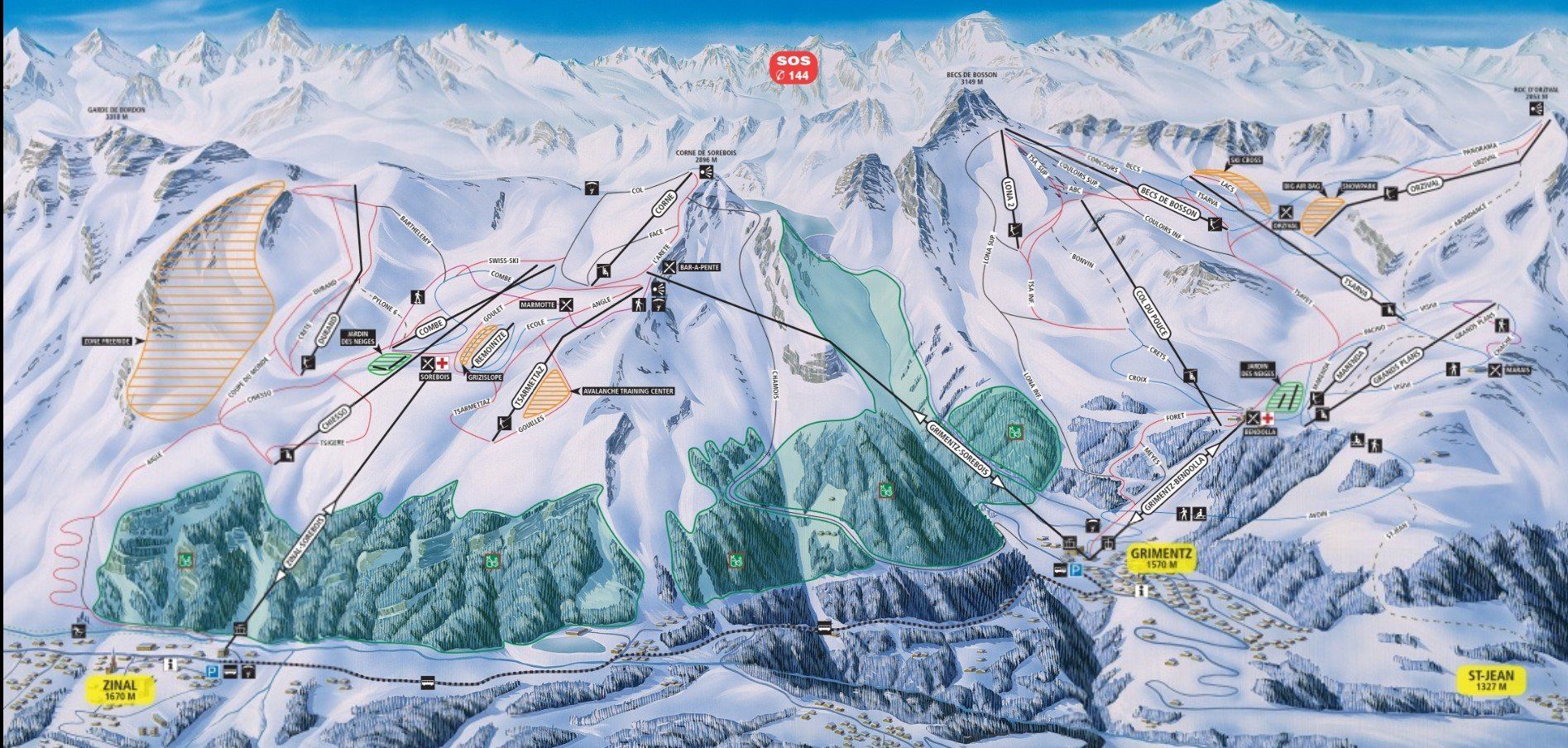 Pistenplan / Karte Skigebiet Zinal, Schweiz