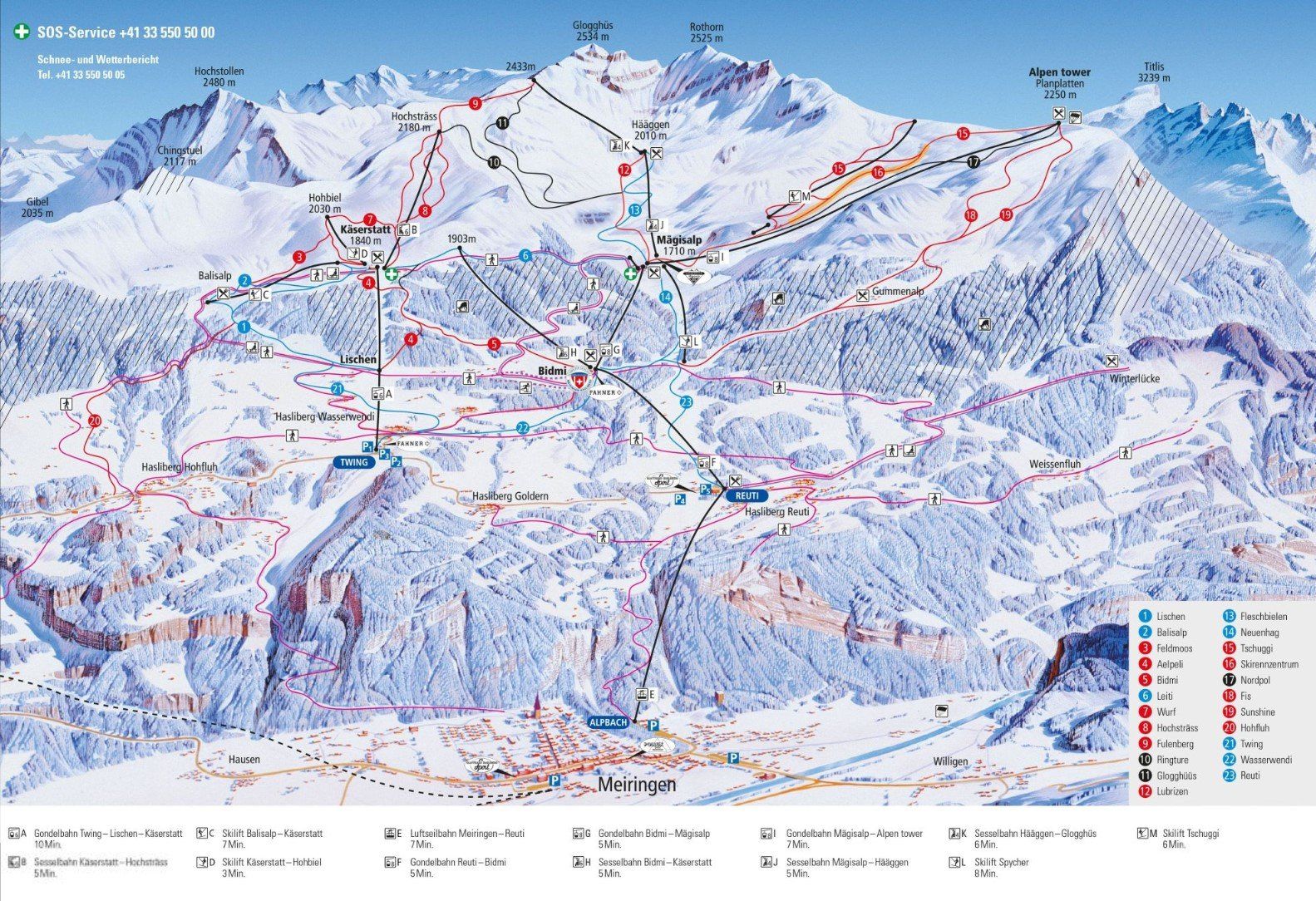 Pistenplan / Karte Skigebiet Hasliberg, 