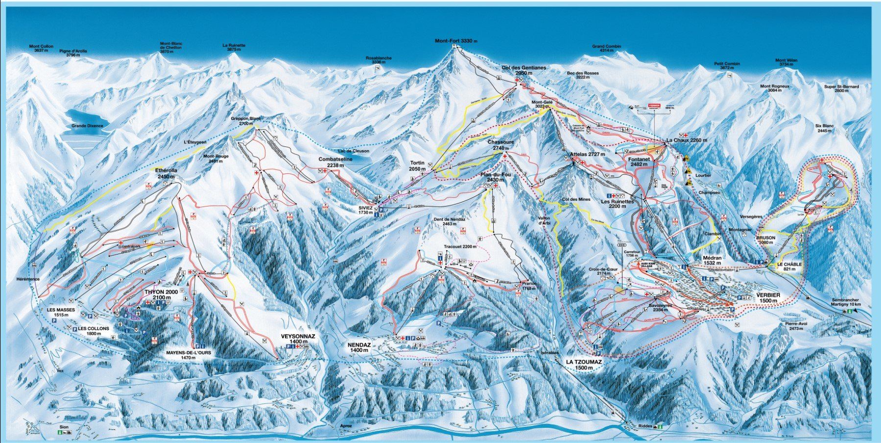 Pistenplan / Karte Skigebiet Nendaz, Schweiz