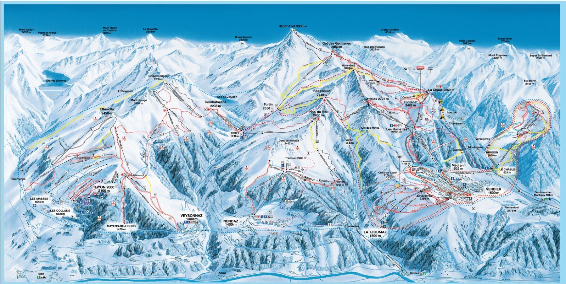 Pistekaart Skigebied Veysonnaz, Zwitserland