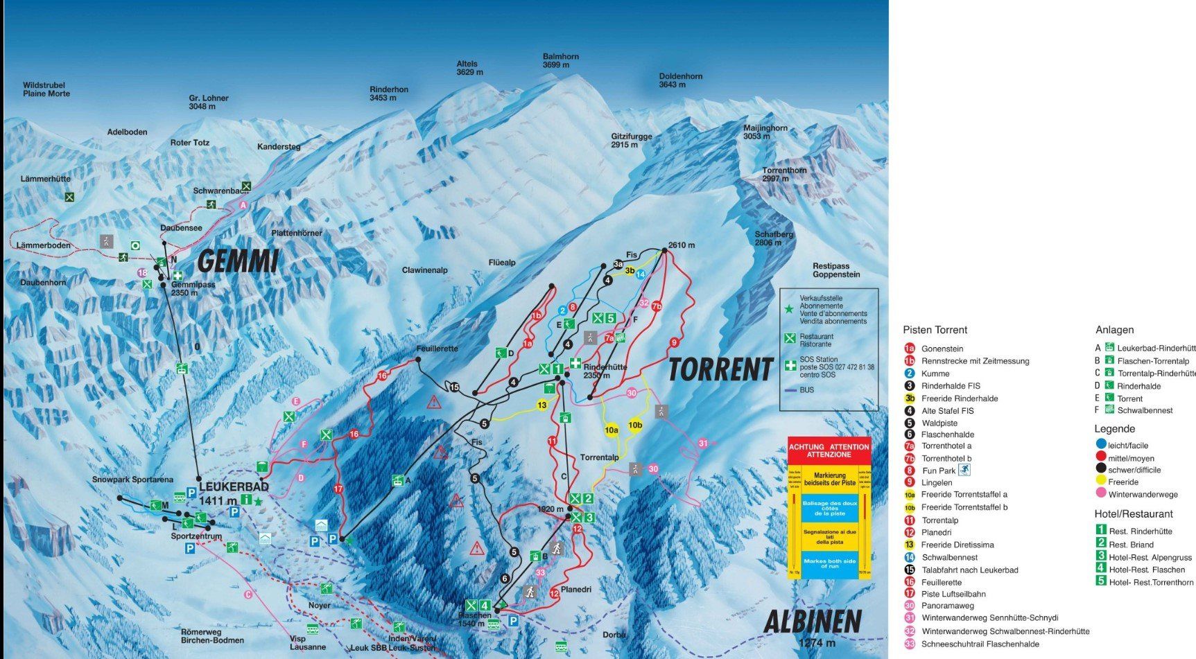 Pistenplan / Karte Skigebiet Leukerbad, Schweiz