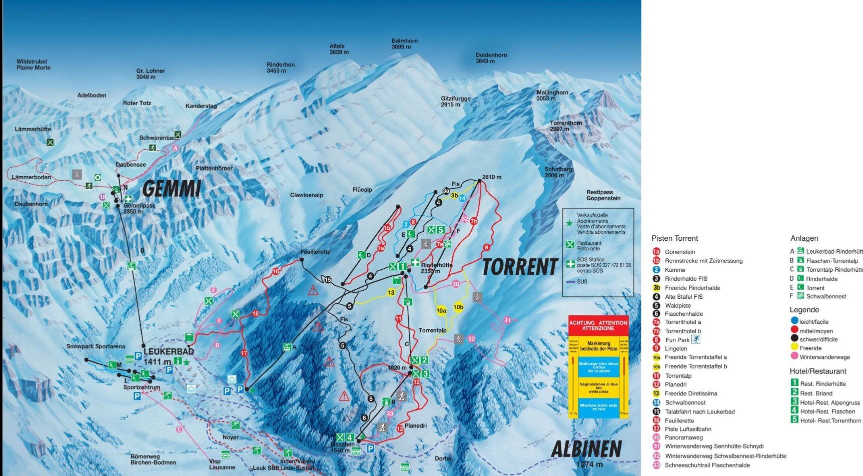 Pistekaart Skigebied Leukerbad, Zwitserland