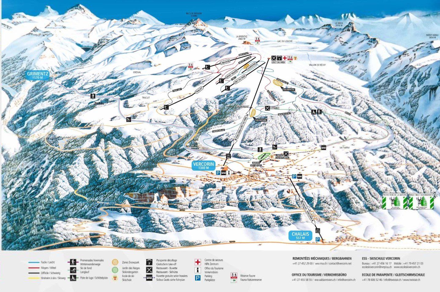 Pistenplan / Karte Skigebiet Vercorin, Schweiz