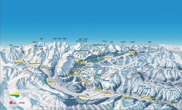 Mapa sjezdovek ENGADIN Sv. Mořic Mountain Pool