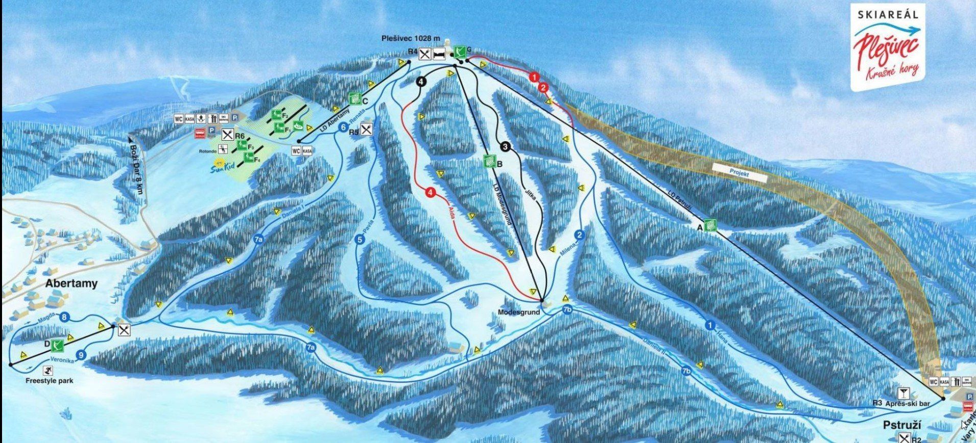 Pistenplan / Karte Skigebiet Nová Role, Tschechien