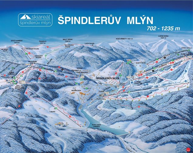 Pistekaart Skigebied Špindleruv Mlýn, Tsjechië