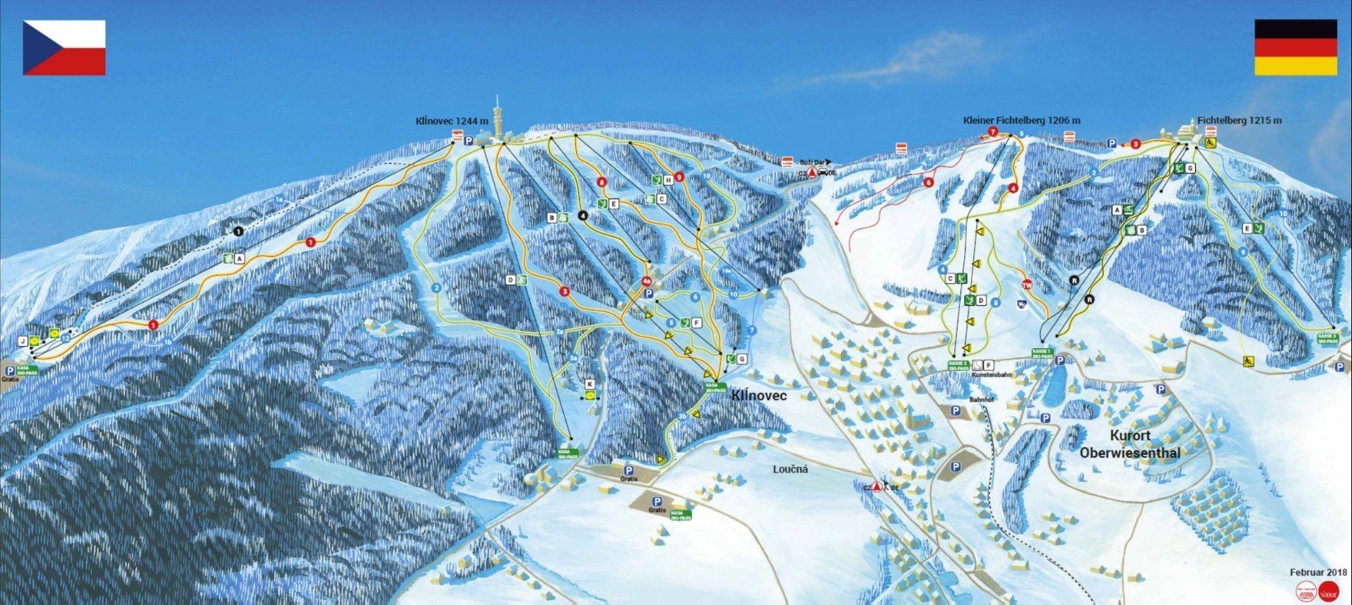 Pistenplan / Karte Skigebiet Boží Dar, Tschechien