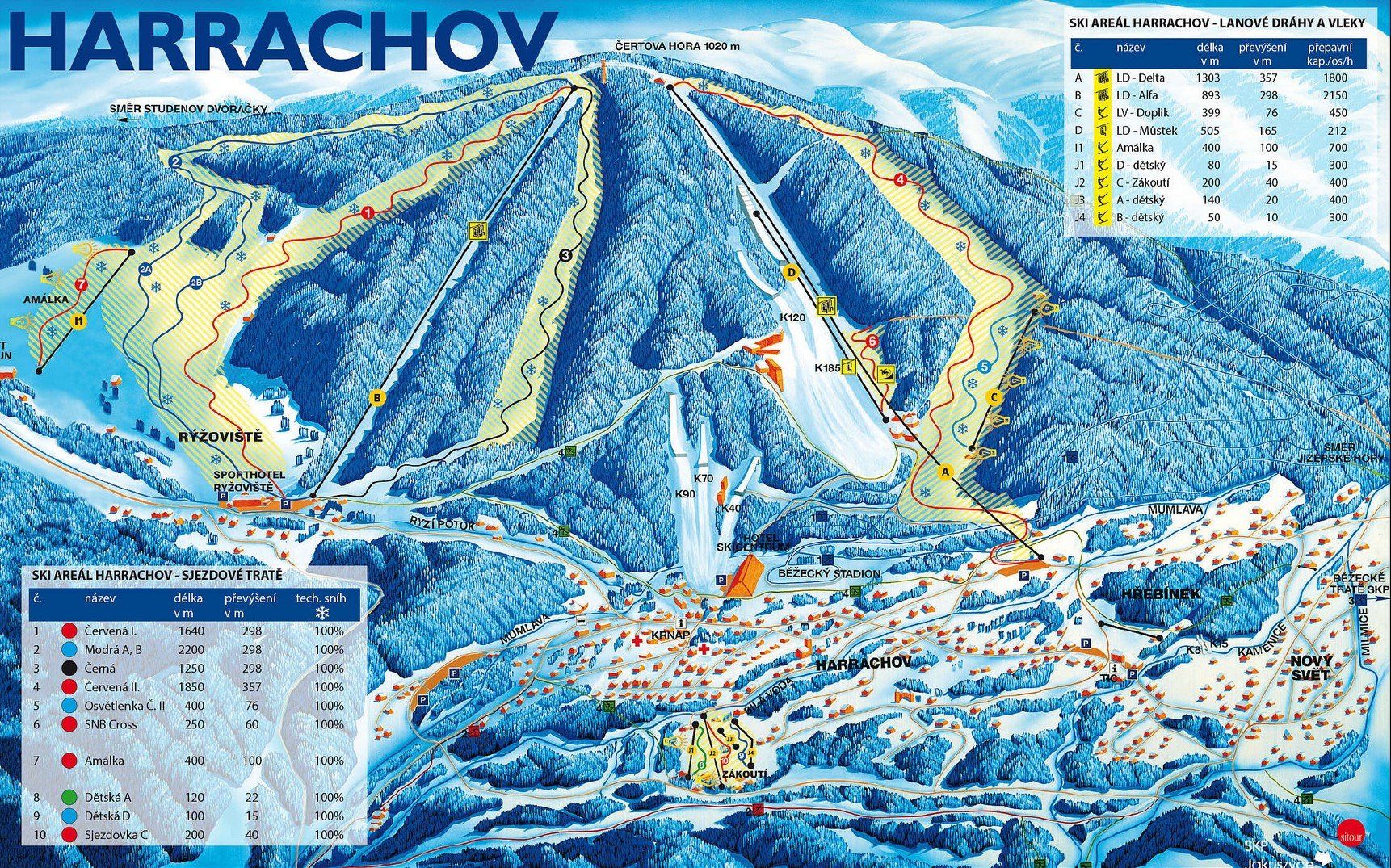Pistenplan / Karte Skigebiet Harrachov, Tschechien