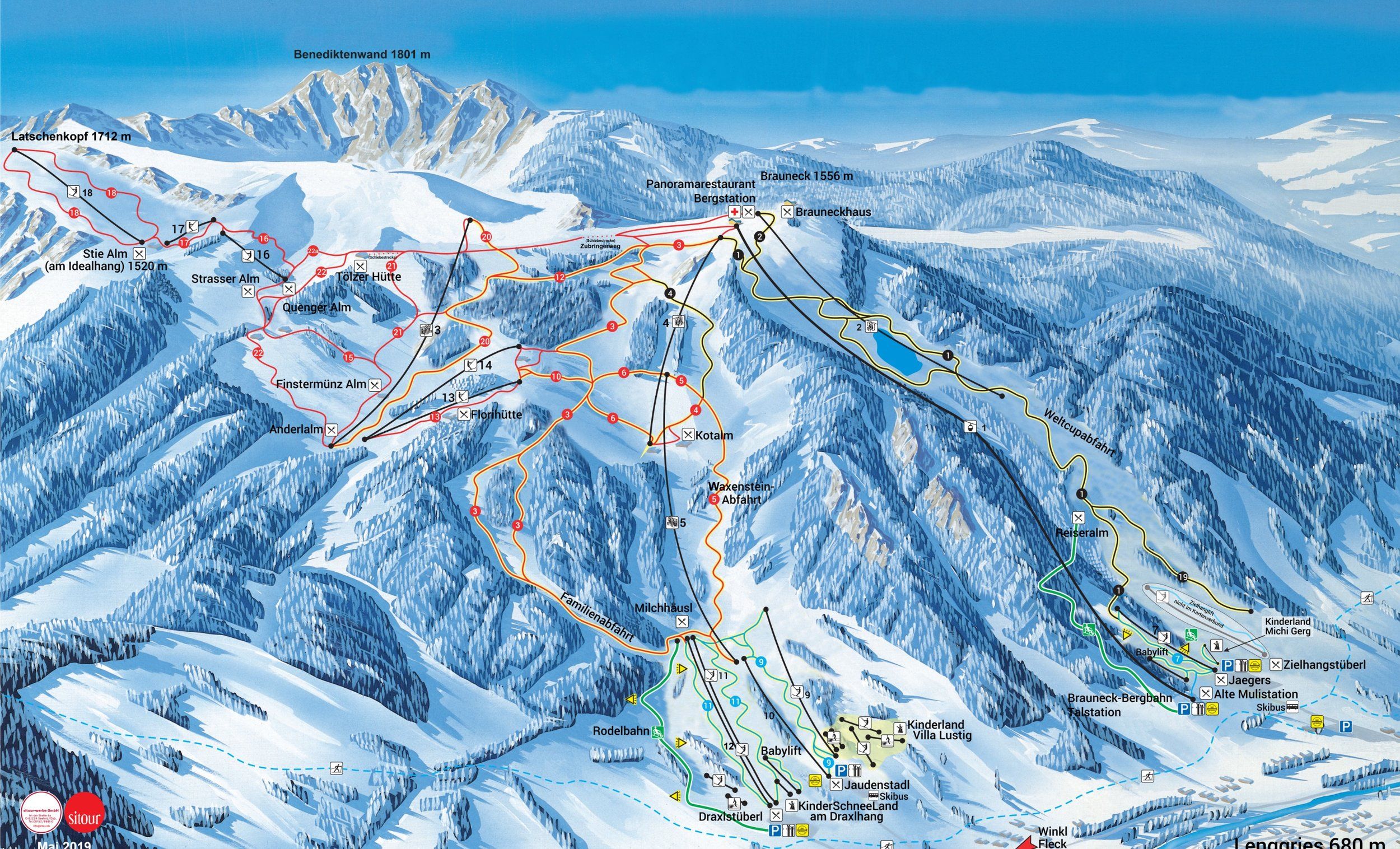 Pistenplan / Karte Skigebiet Lenggries, Deutschland