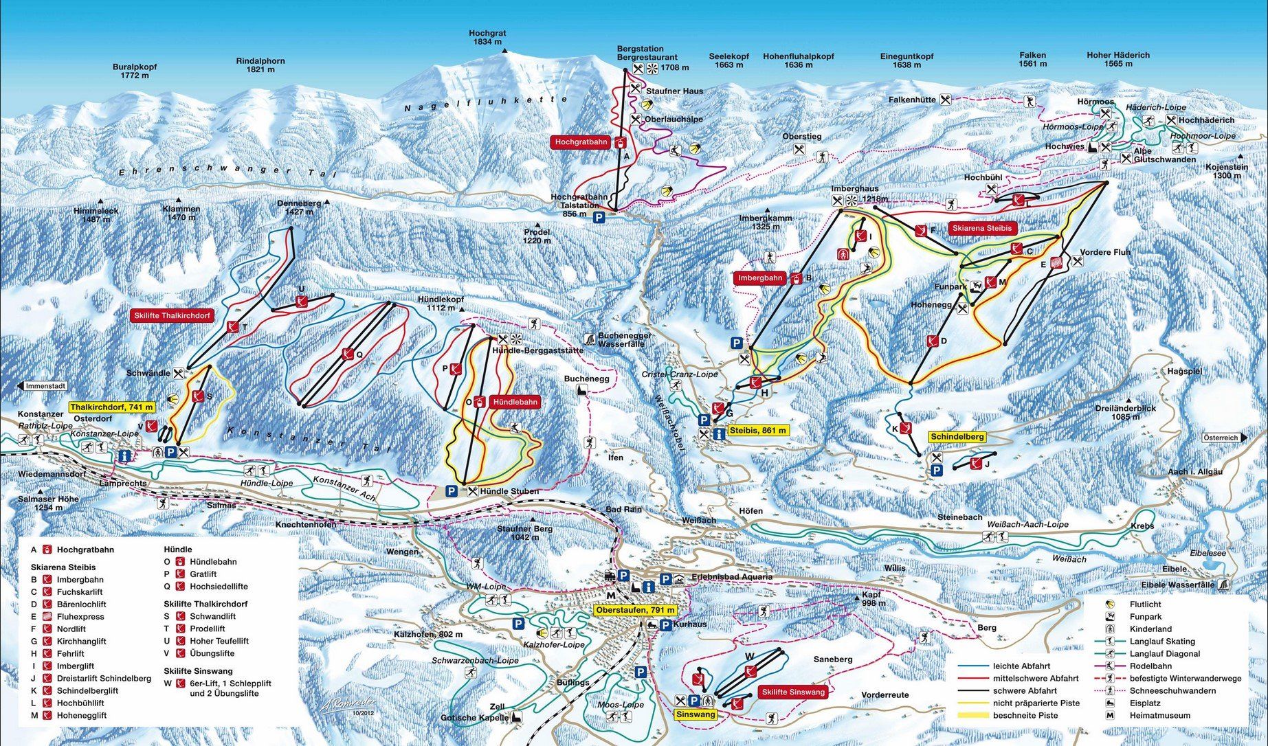 Pistekaart Skigebied Oberstaufen, Duitsland