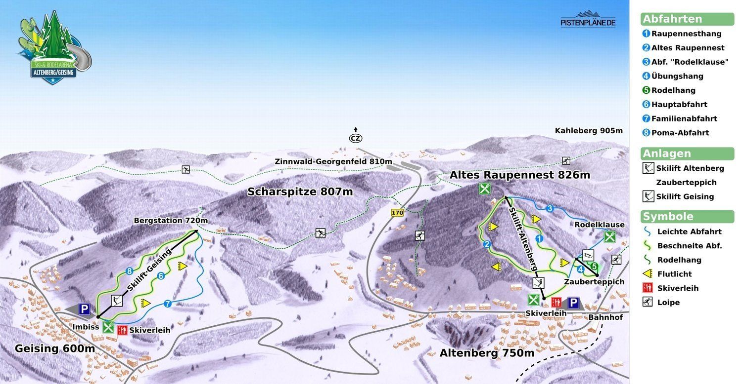 Pistenplan / Karte Skigebiet Altenberg, Deutschland