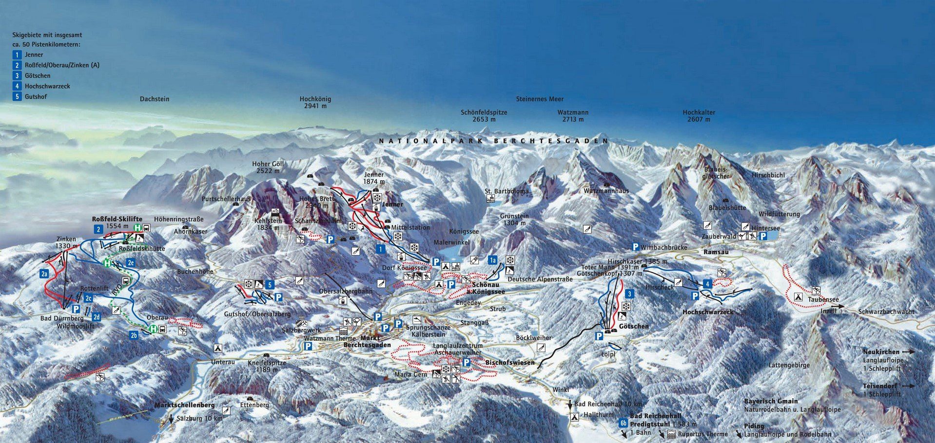Pistenplan / Karte Skigebiet Berchtesgaden, 