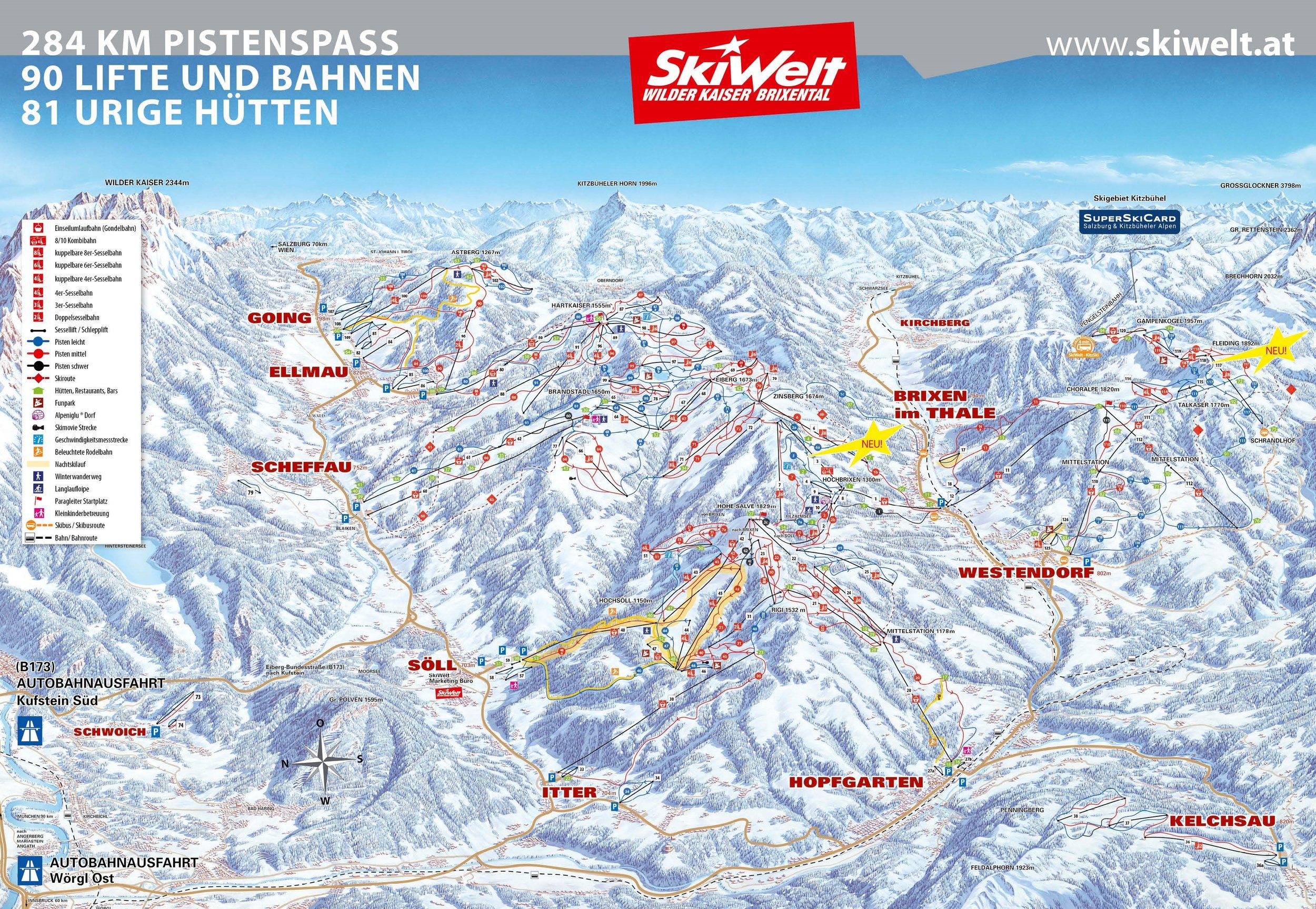 Pistenplan / Karte Skigebiet Oberaudorf, 