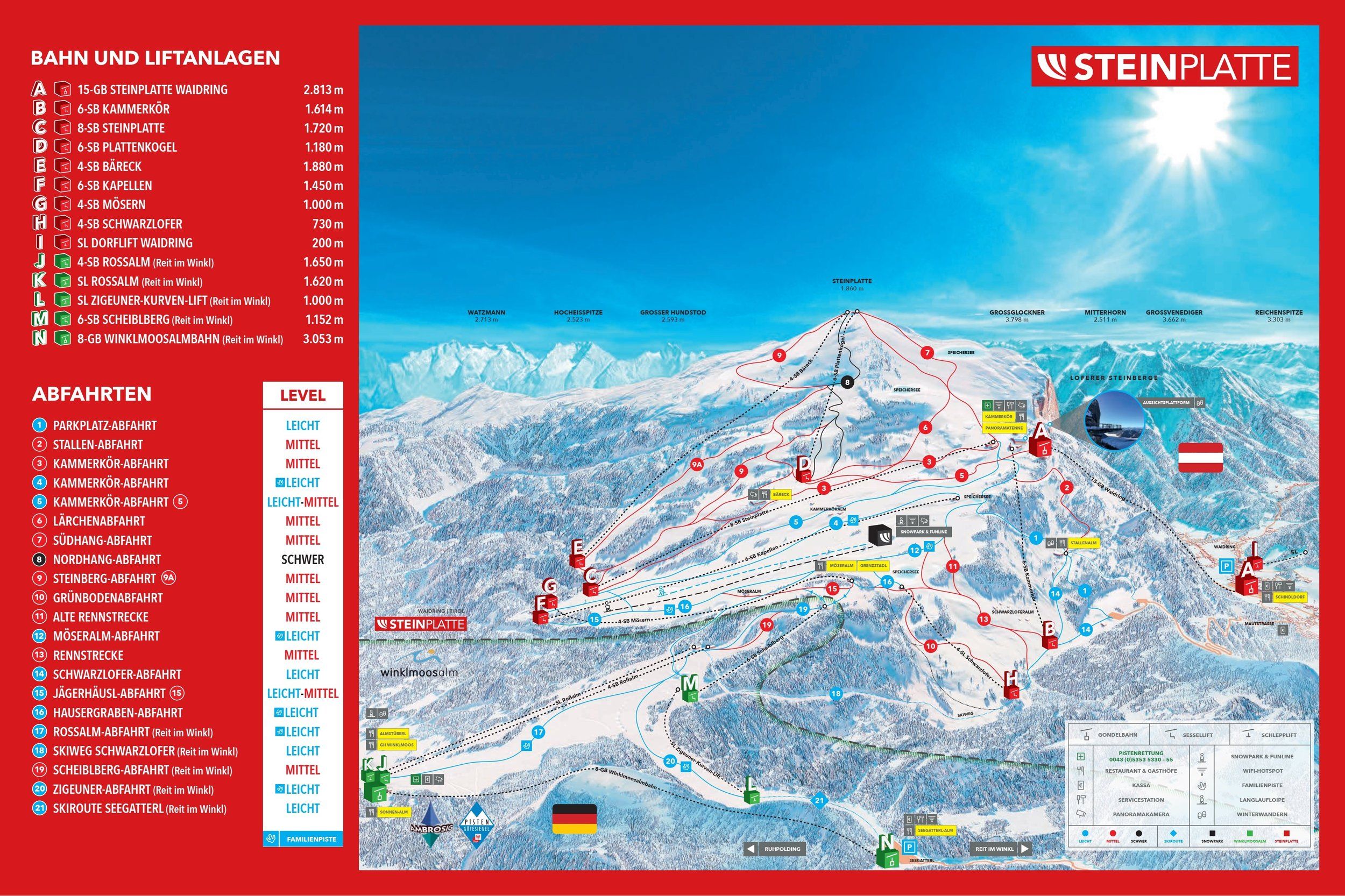 Pistenplan / Karte Skigebiet Reit im Winkl, Deutschland