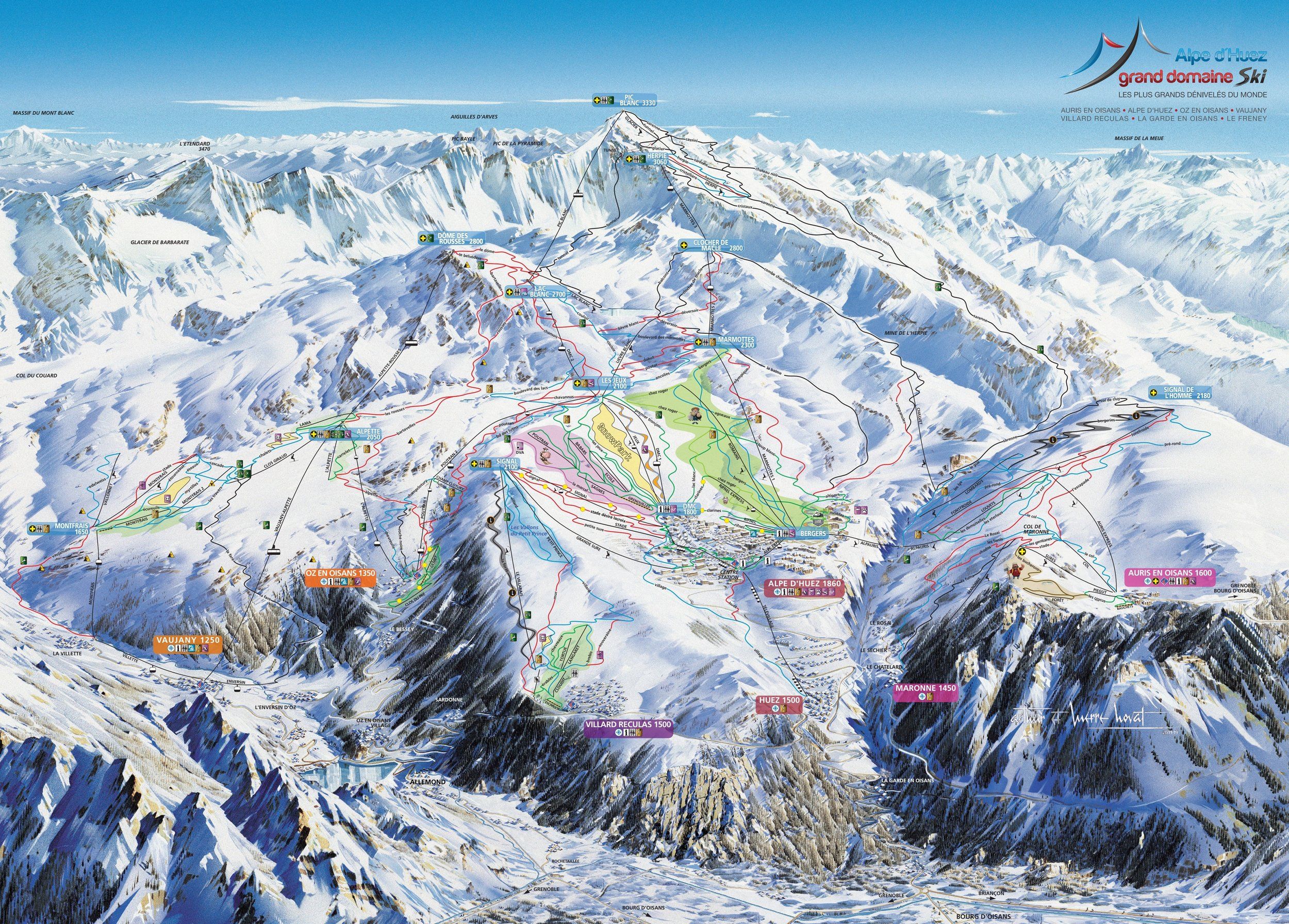 Pistenplan / Karte Skigebiet Alpe d'Huez, 