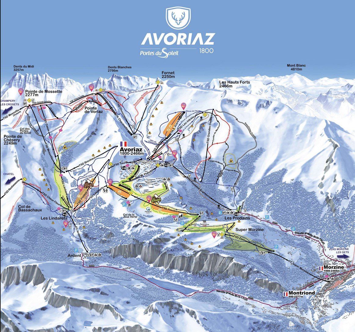 Pistenplan / Karte Skigebiet Avoriaz, Frankreich