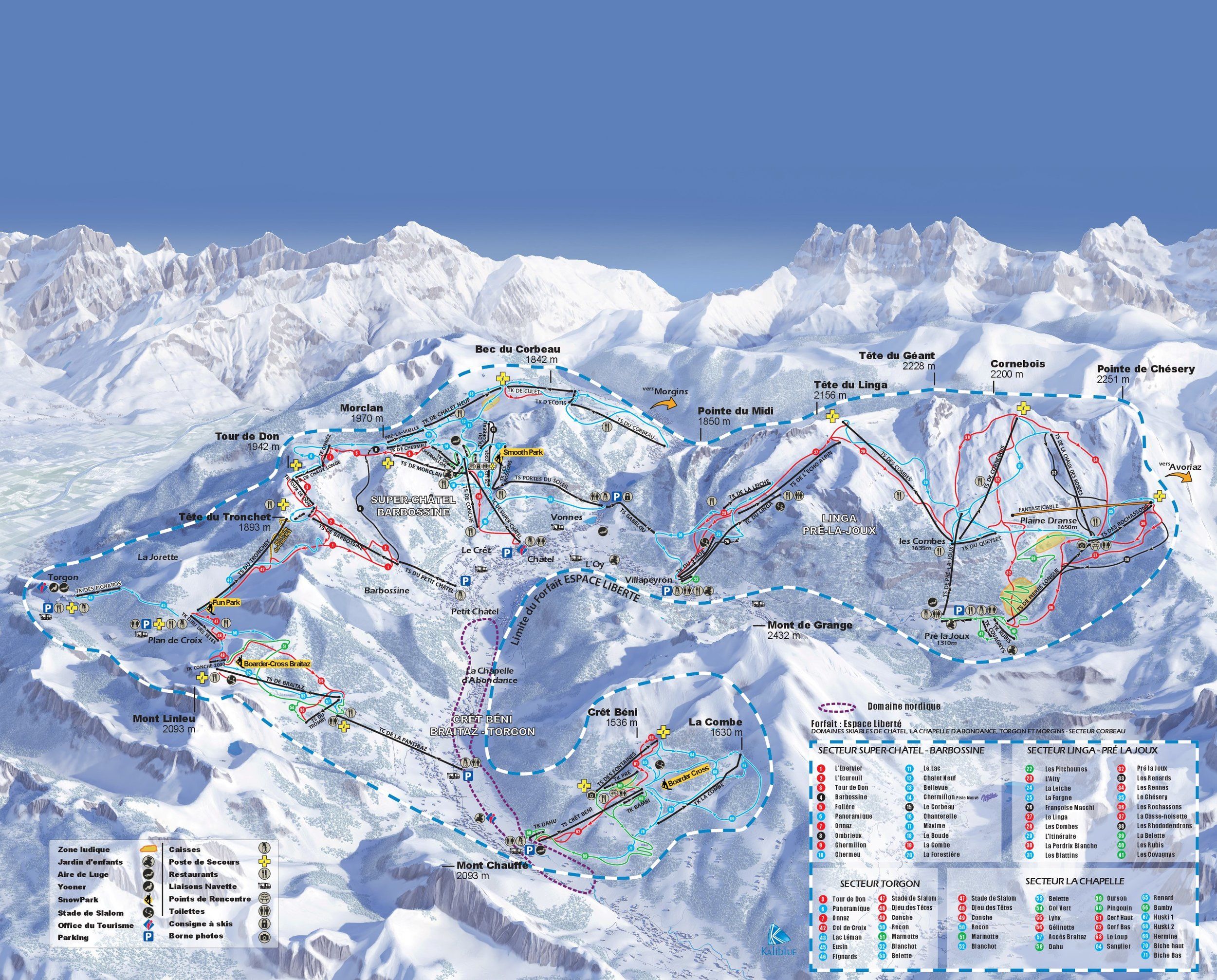 Pistenplan / Karte Skigebiet Châtel, Frankreich