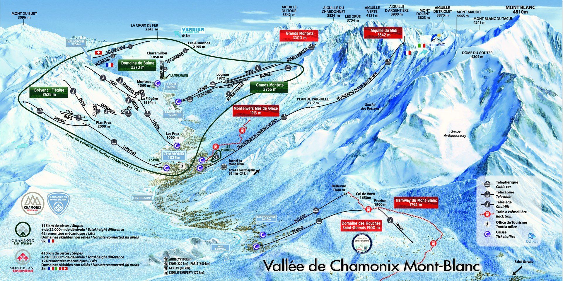 Pistenplan / Karte Skigebiet Chamonix, Frankreich