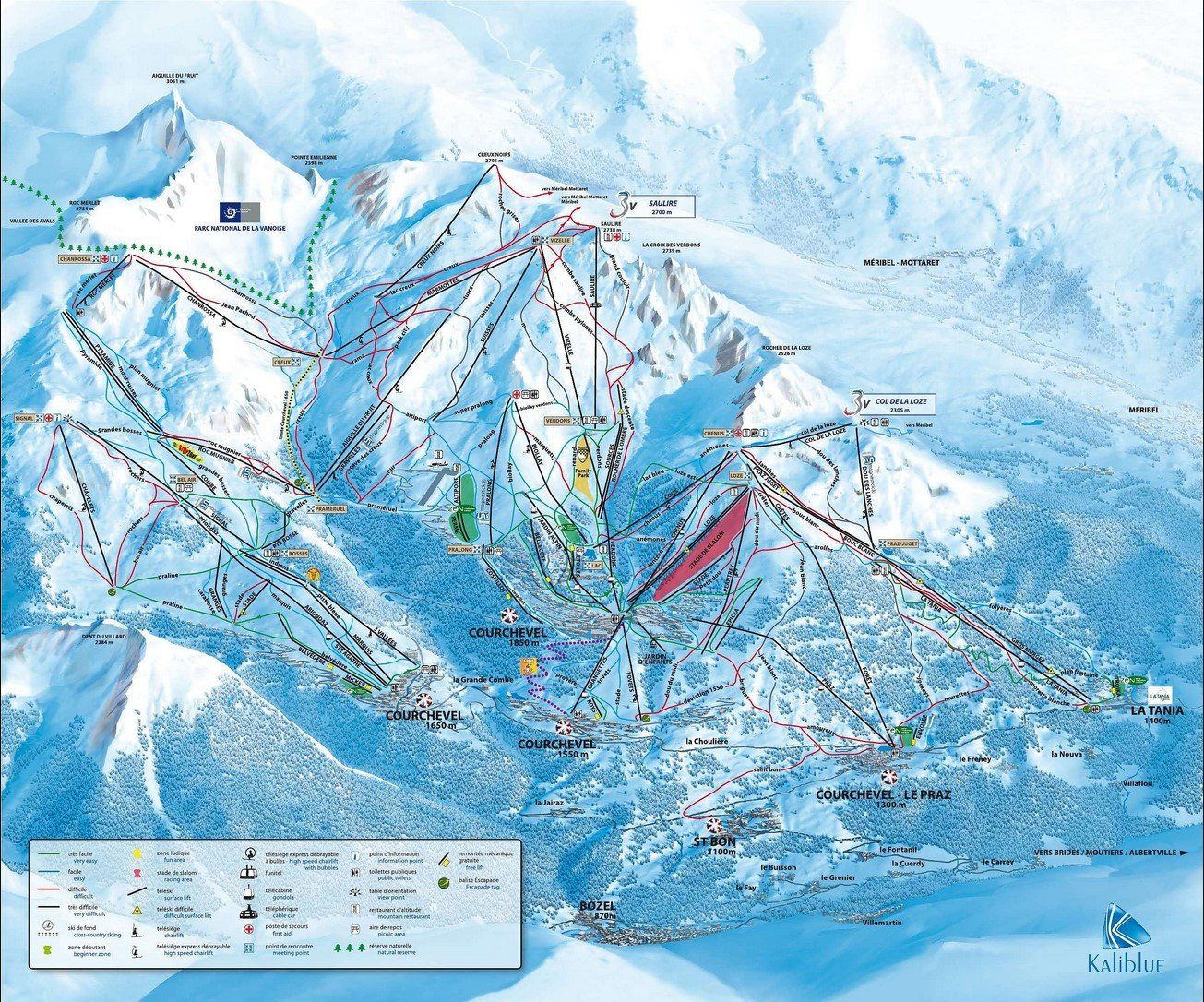 Pistenplan / Karte Skigebiet Courchevel, Frankreich