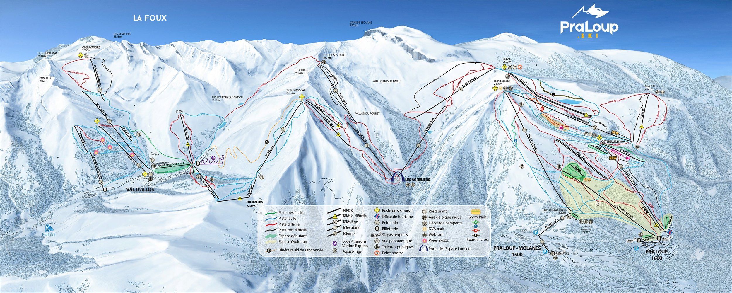 Pistenplan / Karte Skigebiet Val d'Allos (Pra Loup), Frankreich