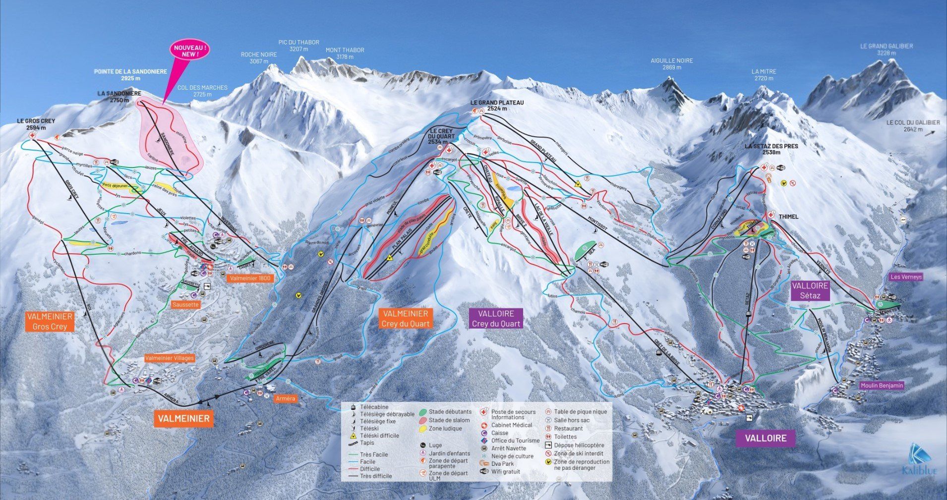 Pistenplan / Karte Skigebiet Valmeinier, Frankreich