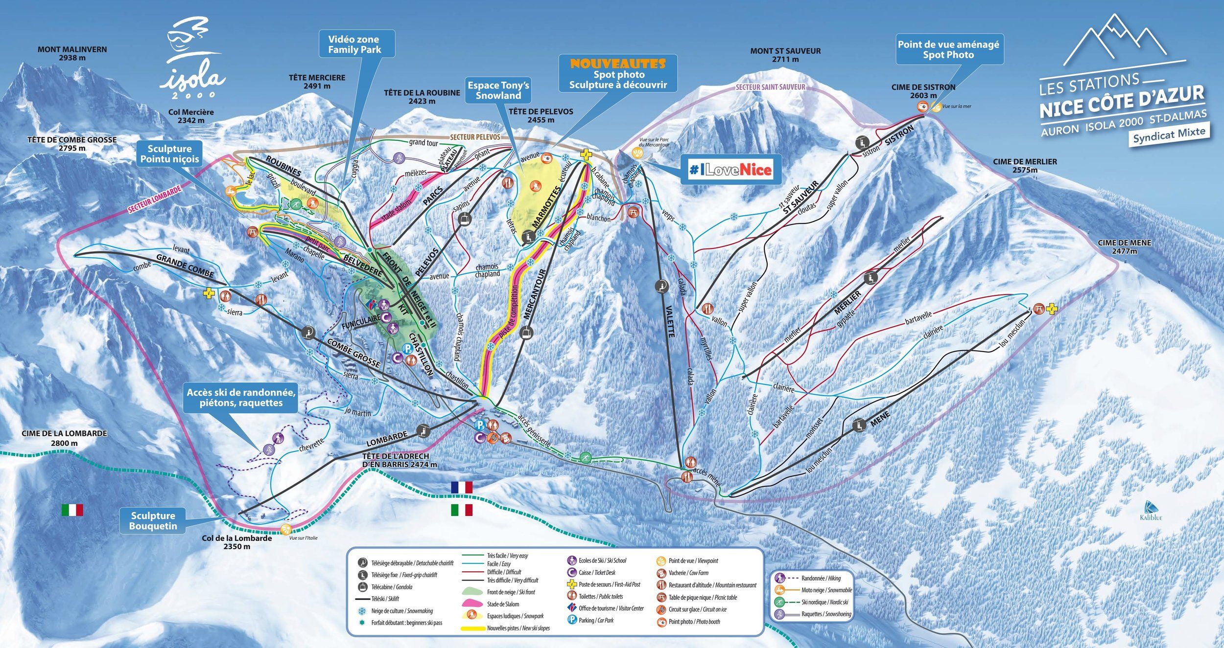 Pistenplan / Karte Skigebiet Isola 2000, Frankreich