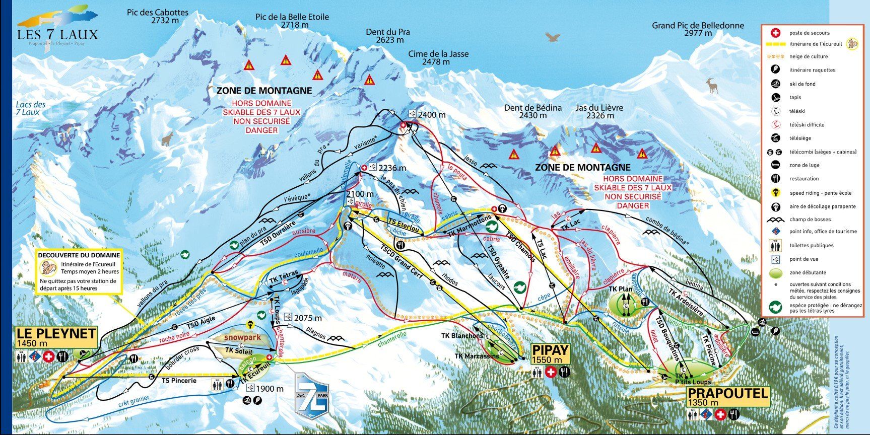 Pistenplan / Karte Skigebiet Les 7 Laux (Prapoutel), 