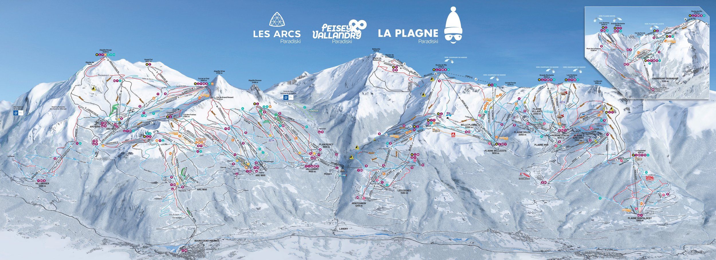Pistenplan / Karte Skigebiet Les Arcs, 
