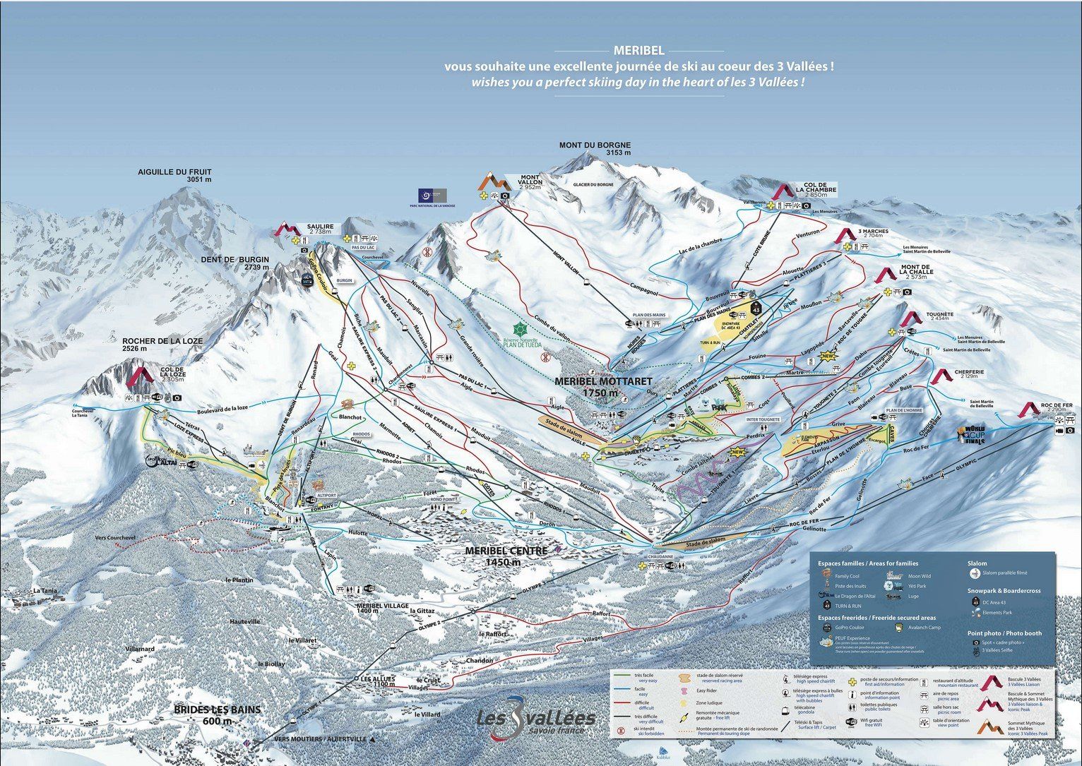 Pistenplan / Karte Skigebiet Méribel, Frankreich