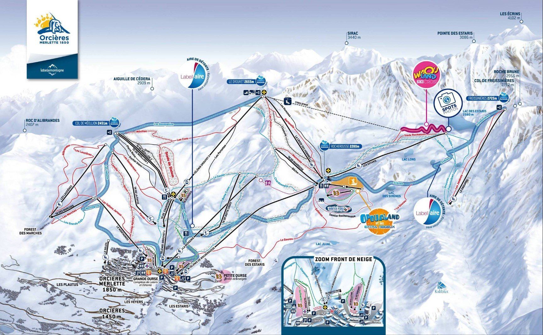 Pistekaart Skigebied Orcières Merlette, Frankrijk