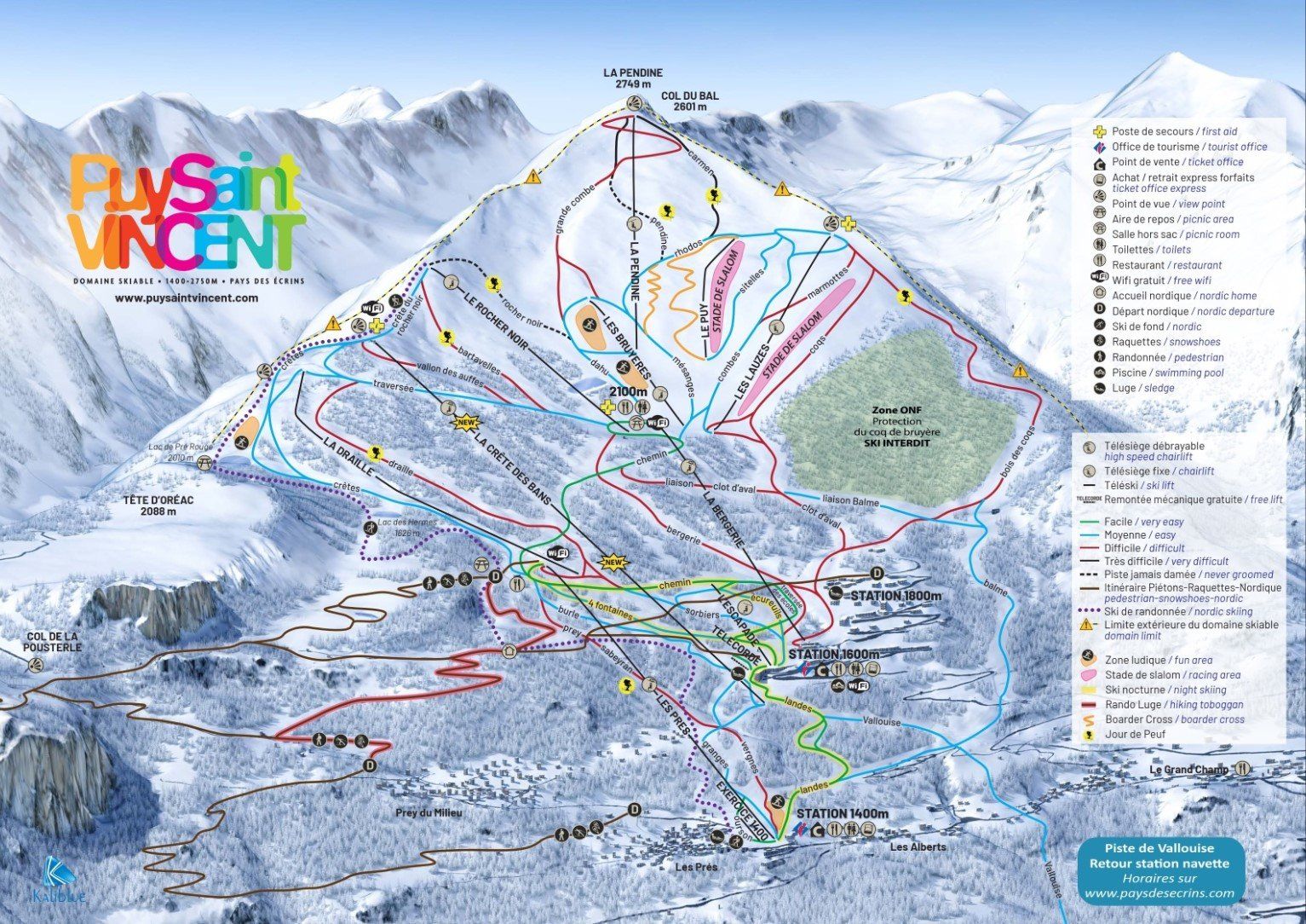 Pistenplan / Karte Skigebiet Puy-St.-Vincent, Frankreich