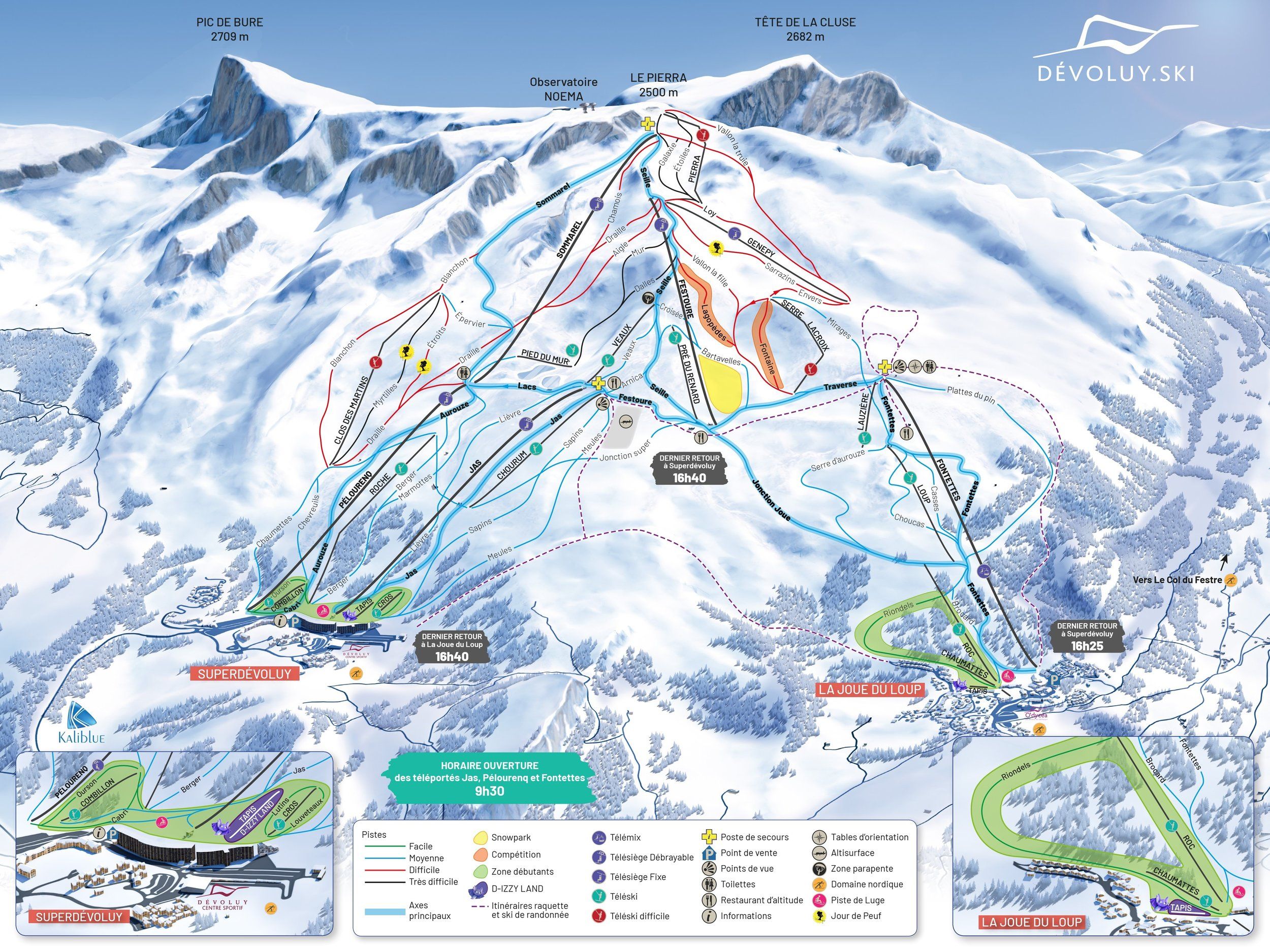 Pistenplan / Karte Skigebiet SuperDévoluy, Frankreich